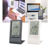 FACAIIO Thermomètre hygromètre numérique LCD, moniteur de température et d'humidité intérieure avec horloge, alarme, prévisions météo, pour enregistrements max min, support de table portable, chambre