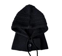 FACAILUO Écharpe à capuche en crochet pour femme - Chapeau / gants pour le ski, la randonnée - Coupe-vent - Avec couvre-cou, Capuche noire, as pics show