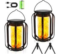 Facarler Lanterne Solaire Suspendue Extérieur avec Flamme Réaliste 3D, IP65 Étanche Auto Détection, Luminaire Déco pour Murale Jardin, Clôture, Allée, Porche, Balcon - Éclairage Automatique Jour/Nuit