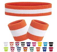 FACATH 3 Pièces Rayé Bandes de Transpiration Set, Comprenant Bandeau de Sport et Bandeau de Poignet Bande de Transpiration Rayée en Coton pour Hommes et Femmes Athlétiques