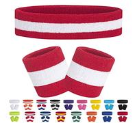 FACATH 3 Pièces Rayé Bandes de Transpiration Set, Comprenant Bandeau de Sport et Bandeau de Poignet Bande de Transpiration Rayée en Coton pour Hommes et Femmes Athlétiques