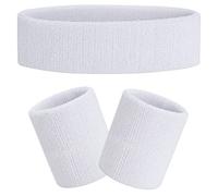 FACATH 3 Pièces Rayé Bandes de Transpiration Set, Comprenant Bandeau de Sport et Bandeau de Poignet Bande de Transpiration Rayée en Coton pour Hommes et Femmes Athlétiques