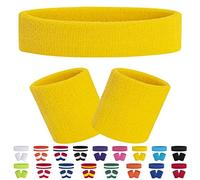 FACATH 3 Pièces Rayé Bandes de Transpiration Set, Comprenant Bandeau de Sport et Bandeau de Poignet Bande de Transpiration Rayée en Coton pour Hommes et Femmes Athlétiques