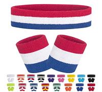 FACATH 3 Pièces Rayé Bandes de Transpiration Set, Comprenant Bandeau de Sport et Bandeau de Poignet Bande de Transpiration Rayée en Coton pour Hommes et Femmes Athlétiques