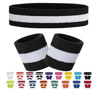 FACATH 3 Pièces Rayé Bandes de Transpiration Set, Comprenant Bandeau de Sport et Bandeau de Poignet Bande de Transpiration Rayée en Coton pour Hommes et Femmes Athlétiques