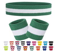 FACATH 3 Pièces Rayé Bandes de Transpiration Set, Comprenant Bandeau de Sport et Bandeau de Poignet Bande de Transpiration Rayée en Coton pour Hommes et Femmes Athlétiques