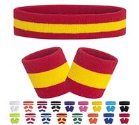 FACATH 3 Pièces Rayé Bandes de Transpiration Set, Comprenant Bandeau de Sport et Bandeau de Poignet Bande de Transpiration Rayée en Coton pour Hommes et Femmes Athlétiques