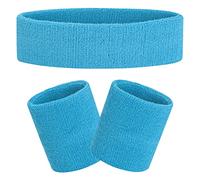 FACATH 3 Pièces Rayé Bandes de Transpiration Set, Comprenant Bandeau de Sport et Bandeau de Poignet Bande de Transpiration Rayée en Coton pour Hommes et Femmes Athlétiques