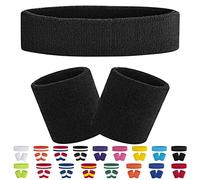 FACATH 3 Pièces Rayé Bandes de Transpiration Set, Comprenant Bandeau de Sport et Bandeau de Poignet Bande de Transpiration Rayée en Coton pour Hommes et Femmes Athlétiques