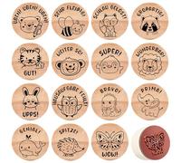 Faccito 15 Tampons Enseignant en Bois Timbre à Motif d'Animaux Timbre de Récompense en Caoutchouc de Louange Tampon Décoratif Cadeau pour Jour du Professeur