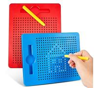 Faccito 2 Petites Tableaux à Dessin Magnétiques Tablette Magnétique avec Stylo Planche à Bille en Acier Tableau de Griffonnage pour Enfant Cadeau Éducatif (Rouge, Bleu)