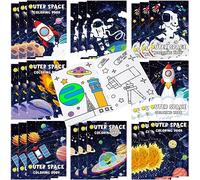 Faccito 24 Pcs Livre de Coloriage de l'Espace avec Fusée, Astronaute, Galaxie et Système Solaire - Activités Planète pour Enfants - Cadeau d'Anniversaire