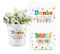 Faccito 4 Autocollant pour le Pot de Fleur Merci Autocollants Danke, dass du mir beim Wachsen geholfen hast Cadeau Éducateur Cadeau de Remerciement pour la Maternelle (Fleurs, Main Dans la Main)