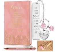 Faccito 5 Pièces Cadeau pour Merci Maitresse Inclure Carnet, Stylo à Bille, Marque-Page, Porte-Clés et Carte de Vœux pour Femmes, Amies, Collègues pour Remise de Diplôme, Départ à la Retraite et Noël