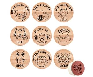 Faccito 9 Tampons d'Enseignant en Bois Timbres Scolaires en Caoutchouc Tampons de Motivation Décoratifs pour Enseignant à Motif d'Éloge d'Élève(Style Chouette)