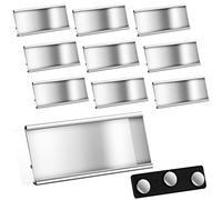 Faccito Badges Nominatifs en Aluminium avec Aimants Doubles Porte-Noms Magnétiques avec Fente pour Papier Plaques de Nom Aimantées Badges Nominatifs Transparents Anodisés, 72 x 32 mm, Argent(10)