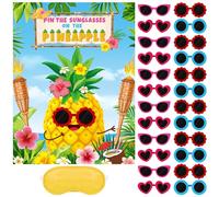 Faccito Jeu de fête hawaïen Luau Games Summer Tropical Pin the Sunglasses on Ananas Pin the Coconut on Palm Tree with 24 Pcs Stickers for Tiki Summer Beach Hawaii Luau Party Supplies (ananas)