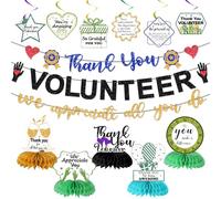 Faccito Lot de 16 décorations de table « Volunteers We Appreciate You » avec bannière « Thank You We Appreciate You » - Décorations de table et tourbillons à suspendre pour la semaine des bénévoles