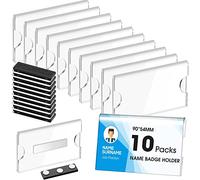 Faccito Porte-Badges Magnétiques 90 x 54 mm Badges Aimantés en Acrylique Transparents Porte-Cartes d'Identité Horizontaux Porte-Noms Aimantés Étiquettes de Nom Imprimables pour École Collèges (10)