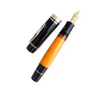 FACDEM Grand stylo plume à piston orange n°6/8 EF/F/M avec languette en caoutchouc rigide Structure entièrement en cuivre Stylo cadeau (02, poli à la main, taille M)