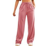 FACDIBY Pantalon de Jogging à Jambe Large Femme élastique Taille Haute Cordon Pantalon Ample avec Poches, 05-Rose, M