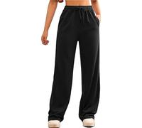 FACDIBY Pantalon de jogging à jambes larges pour femme - Élastique - Taille haute - Cordon de serrage - Pantalon ample avec poches, Noir (02), XL-XXL