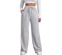 FACDIBY Pantalon de jogging à jambes larges pour femme - Élastique - Taille haute - Cordon de serrage - Pantalon ample avec poches, gris