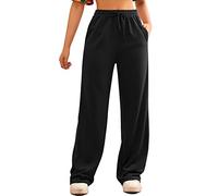 FACDIBY Pantalon de Sport à Jambes Larges pour Femme - Élastique - Taille Haute - avec Cordon et Poches, Noir, L