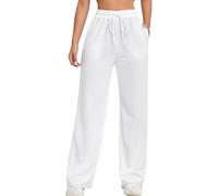 FACDIBY Pantalon de survêtement à Jambe Large pour Femme, Pantalon Ample Taille Haute élastique avec Cordon de Serrage et Poches, Blanc, Taille S