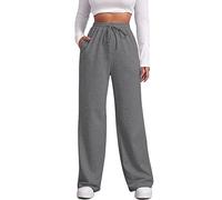 FACDIBY Pantalon de survêtement à jambe large pour femme, pantalon ample taille haute élastique avec cordon de serrage et poches, gris foncé, Taille L
