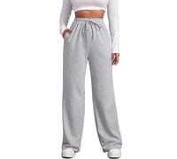 FACDIBY Pantalon de survêtement à jambe large pour femme, pantalon ample taille haute élastique avec cordon de serrage et poches, gris clair, Taille M