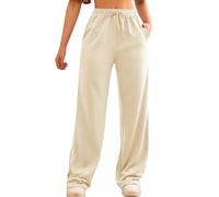 FACDIBY Pantalon de survêtement à Jambe Large pour Femme, Pantalon Ample Taille Haute élastique avec Cordon de Serrage et Poches, Beige, Taille L