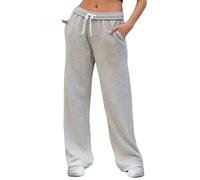 FACDIBY Pantalon de survêtement à Jambe Large pour Femme, Taille Haute élastique, intérieur Baggy avec Cordon de Serrage, Pantalon de Jogging avec Poches, Gris, Taille XL