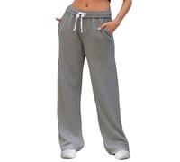 FACDIBY Pantalon de survêtement à jambe large pour femme, taille haute élastique, intérieur baggy avec cordon de serrage, pantalon de jogging avec poches, gris foncé, Taille S