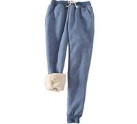 FACDIBY Pantalon de survêtement doublé en Sherpa pour femmes, chaud, polaire athlétique pour l'hiver, 02 - Bleu, M