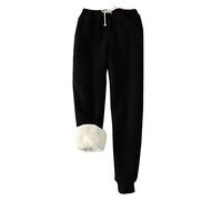 FACDIBY Pantalon de survêtement pour femme doublé Sherpa d'hiver chaud - noir - Taille S