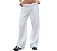 FACDIBY - Pantalons de survêtement amples pour femmes - Taille haute - Avec cordon de serrage à l’intérieur - Pantalon droit, blanc, Taille M