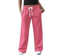FACDIBY - Pantalons de survêtement amples pour femmes - Taille haute - Avec cordon de serrage à l’intérieur - Jambe droite, rose, Taille S