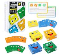 Face Changing Magic Cube 3D Emoji Blocks Puzzle Montessori Visage Cube Jouet éducatif en bois avec cartes Emoji pour cadeau d'anniversaire Halloween et Noël