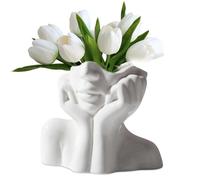 Face en Céramique Vase, Vase Ceramique, Blanc Statue Fleur Vase, Petit Vase Decoratif De Créativité Moderne, Visage Humain Vase Sculpture pour Le Décor De Chambre À Coucher De Salon