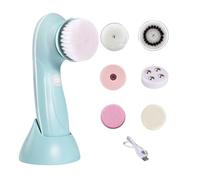 Face Exfoliator Brush, Skin Scrubber Cleanser, Facial Massager Tool, 6 Interchangeable Heads Rechargeable Deep Pore for Nose Cheeks Chin Forehead, 2.36x2.36x6.54 Inches