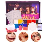 Face Paint Makeup, Halloween Face Paint Kit for Kids with Fake Blood and Brushes, Professional Cosplay Supplies for Boys Girls Birthday Holiday Event Party Fun 19.5x13.5x5.8cm