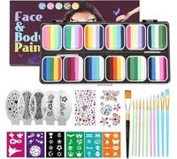 Face Painting Kit 12 Split Cake Palettes Face Painting Kit Faces Makeup Kits with Stencils Blushing Rainbow Stickers Non-Toxic Body Painting for Kids Halloween Car