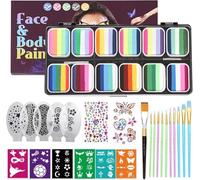 Face Painting Kit 12 Split Cake Palettes Face Painting Kit Faces Makeup Kits with Stencils Blushing Rainbow Stickers Non-Toxic Body Painting for Kids Halloween Car