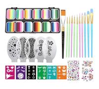 Face Painting Kit, Washable 12 Grid Palette with Reusable Stencils & Brushes, Water Activated Colors Halloween, Birthday, Theatre & Parade for Kids & Adults, 21x10.4x1.6cm