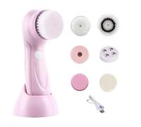 Face Scrubber, Electric Exfoliator Tool, 2.36x2.36in Rechargeable Cleansing System, Portable 6 Brush Heads, Deep Pore Cleaning for Body, Forehead, Chin, Nose, Cheeks, Skin Cares Routine