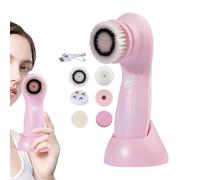Face Scrubber Exfoliator, Rechargeable Cleansing Brush with 6 Replacement Heads, Massaging Spa Tool Design for Body, Chin, Cheeks, Forehead Skincare Routine, 2.36x2.36x6.54 inches