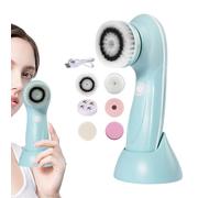 Face Scrubber, Exfoliator Tool, 2.36x2.36x6.54 inches Skin Cleaner, Rechargeable System, Six Interchangeable Brushes, Deep Daily Cleansing for Nose Chin Cheeks Forehead Body Skincare Routine