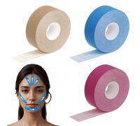 Face Taping, 3 Pièces Face Lift Tape Scotch Anti Rides Visage 2.5 Cm×5 M, Taping Visage Autocollant AméLioration du Double Menton pour Raffermir la Peau (Rose, Bleu, Couleur de Peau)