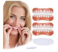 Facette Dentaire Cosmétique 2 Paires, Sûr et Confortable Immédiat Sourire Dents de Placage Haut et Bas avec Perles Adhésives Thermiques Pour Restauration Temporaire de Défauts Dentaires